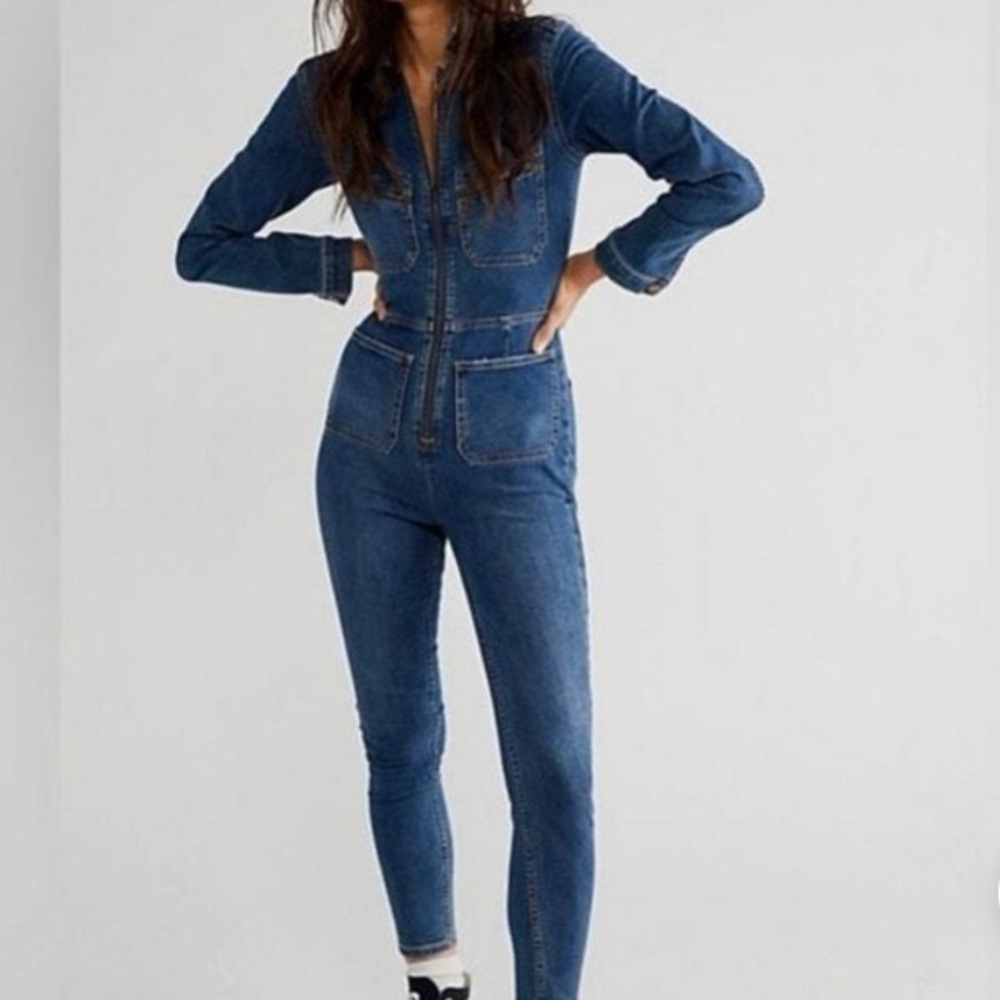 Free People Blue Denim Jumpsuit